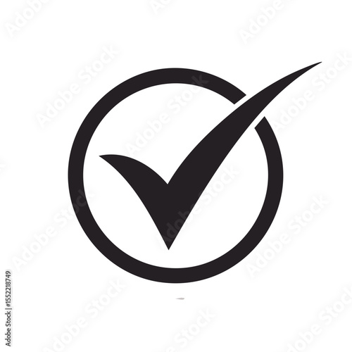 Check Mark in Circle Silhouette on Black Background Represents Correctness and Approval
