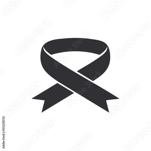 Grey Ribbon Symbol on Black Background for Awareness and Support Causes