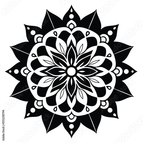 Elegant Black and White Mandala Design Intricate Floral Pattern for Art, Print, and Decoration