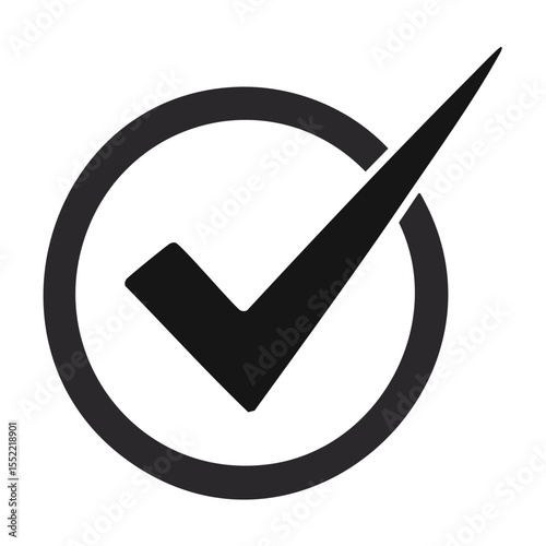 Dark gray check mark icon inside circle, validation symbol on black background