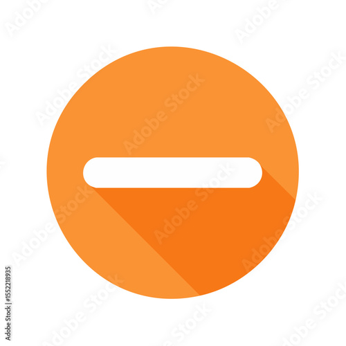 Orange circle featuring a white minus symbol with long shadow indicating reduction removal or negative concept