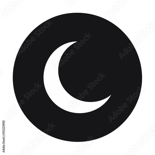 Crescent Moon Icon in Black Circle Symbolic Lunar Phase and Night Sky Representation