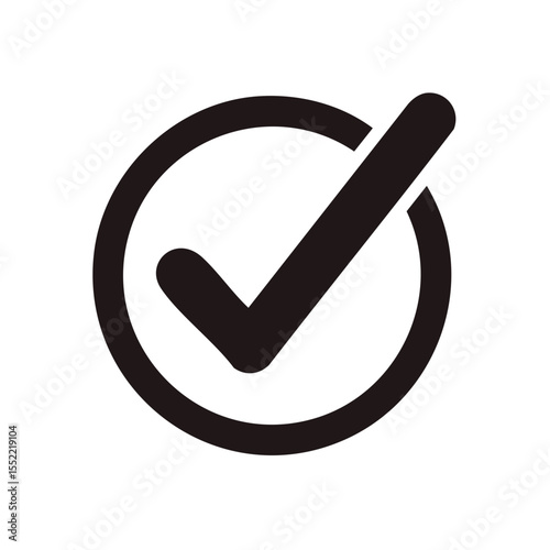 Dark gray check mark in circle on black background indicating approval, success, agreement