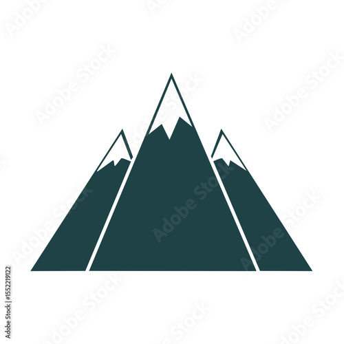 Simple icon of three mountains with snow on the peaks isolated on black background