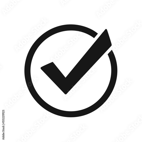 Check mark in circle, acceptance symbol, tick icon on dark backdrop