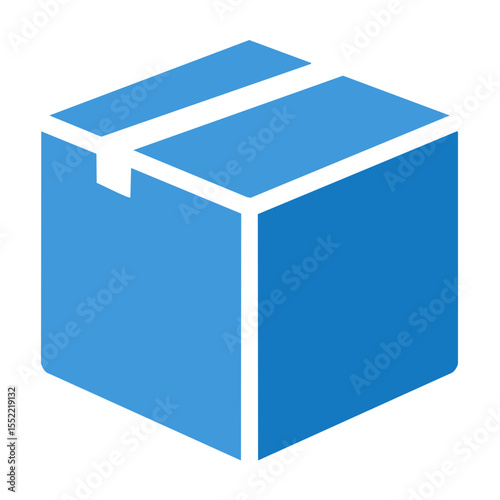 Icon of a blue cardboard box represents delivery shipping or packaging. Symbol of e-commerce parcel or moving container ready for transport.