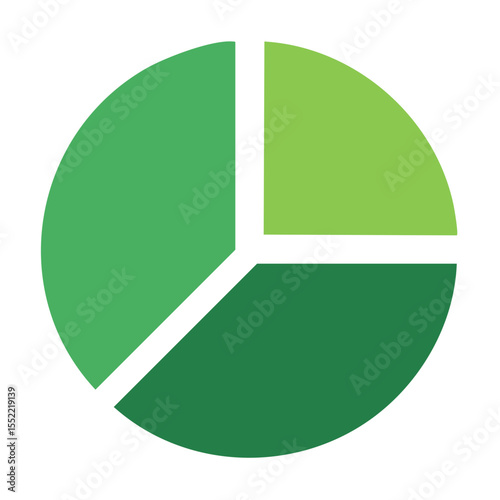 Green pie chart showing data distribution with varying slice sizes for reports and presentations