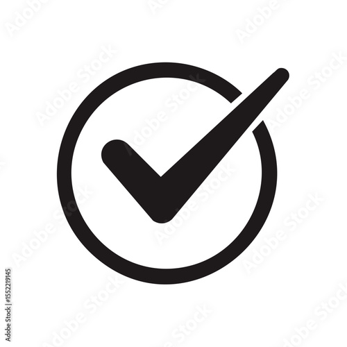 Checkmark icon in a circle, black symbol for approval or agreement