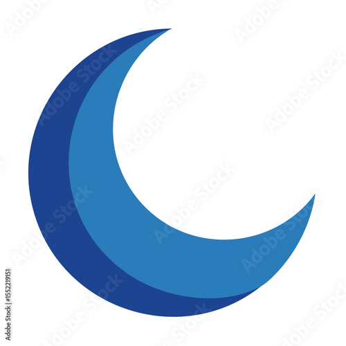 Crescent Moon Illustration with Two Shades of Blue on a Black Background