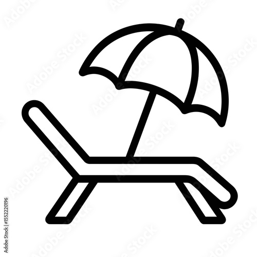 Beach lounge chair with umbrella outlined on white background  