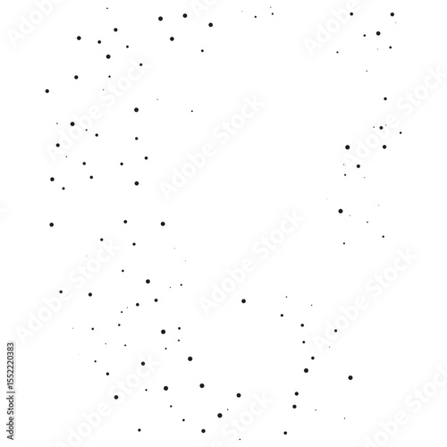 Abstract composition featuring scattered black dots on a white background.