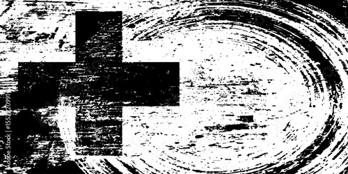 Abstract grunge distorted plus sign with halftone effect for creative backgrounds