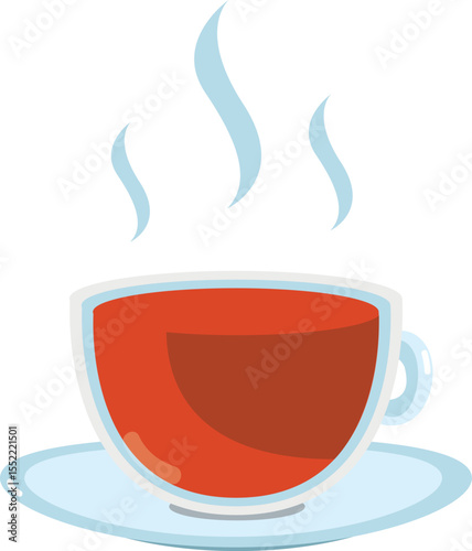 Flat Vector Illustration of a Steaming Cup of Tea or Coffee