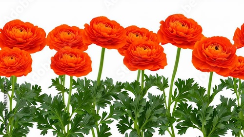Vibrant orange ranunculus blooming animation against white background