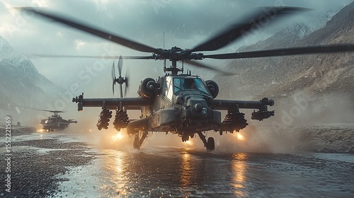 Apache helicopters fire rockets at insurgent vehicles crossing river in intense combat operation