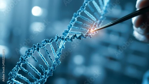 Crispr gene editing process on DNA strand with precision in laboratory setting. Genetic engineering concept