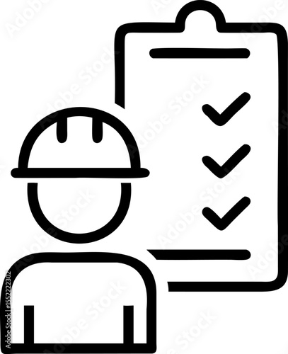 And handdrawn of a construction worker and a checklist with checkmarks labour