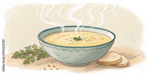 Steaming Cream Soup Bowl wi...