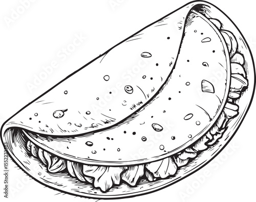tortilla Vector Illustration, Sketch Drawing Line Linear Symbol Icon Engraving Coloring Book, Hand-drawn Black and White Isolated