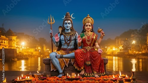 Shiva with Parvati, Varanasi, and India.