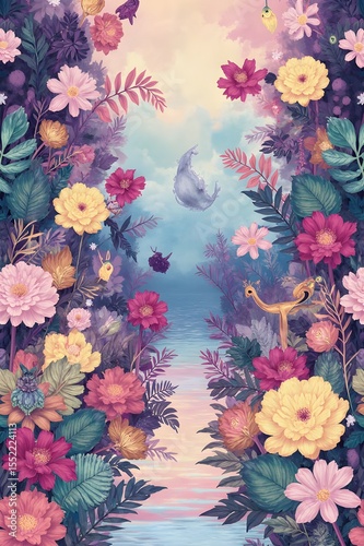 background with flowers and water