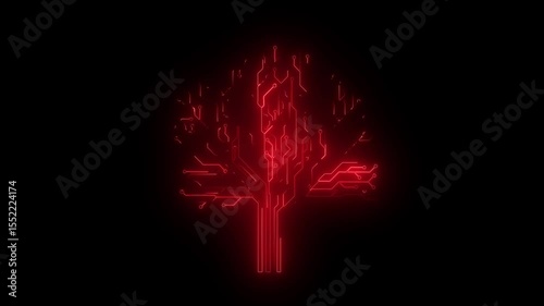Glowing Futuristic Circuit Tree – Tech Nature Integration Background.Animation of seamless loop