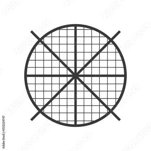 Geometric Grid: Circular Mesh with Diagonal Crosshairs, Minimalist Design