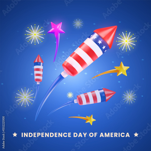 Colorful Firework Celebration Representing American Independence Day on Starry Night