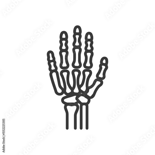 Anatomical Hand Skeleton Outline: Medical Illustration on White Background