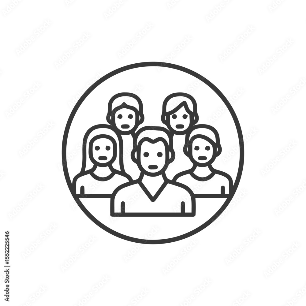 Group of People Icon: Diverse Team in Circle, Outline Style Group of People Icon: Diverse Team in Circle, Outline Style