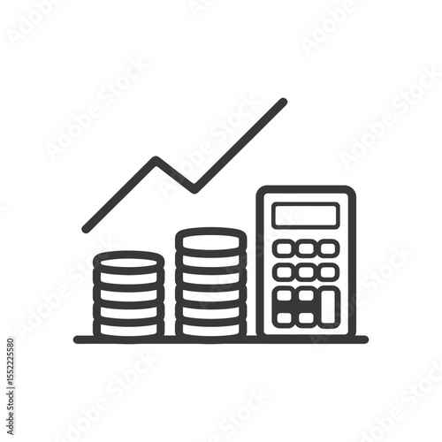 Financial Growth Icon: Rising Graph, Coins, and Calculator Illustration