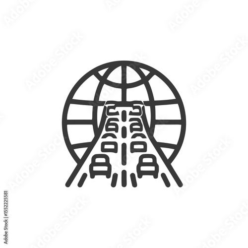 Global Highway: Cars on Road Encircling the Earth, Transportation Icon