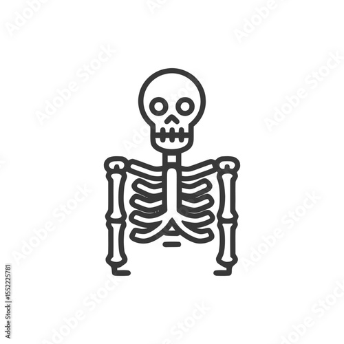 Minimalist Skeleton Icon: Bold Outline, Anatomical Design, White Background
