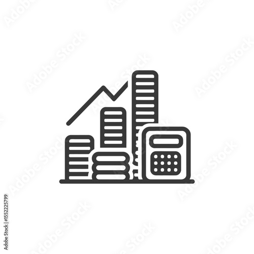 Financial Growth Icon: Rising Graph, Coins, and Calculator Illustration