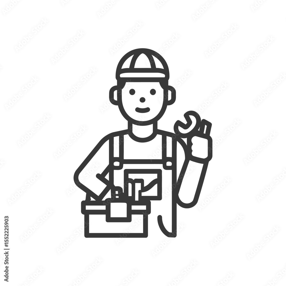 Cartoon Mechanic with Wrench and Toolbox Icon Illustration Cartoon Mechanic with Wrench and Toolbox Icon Illustration