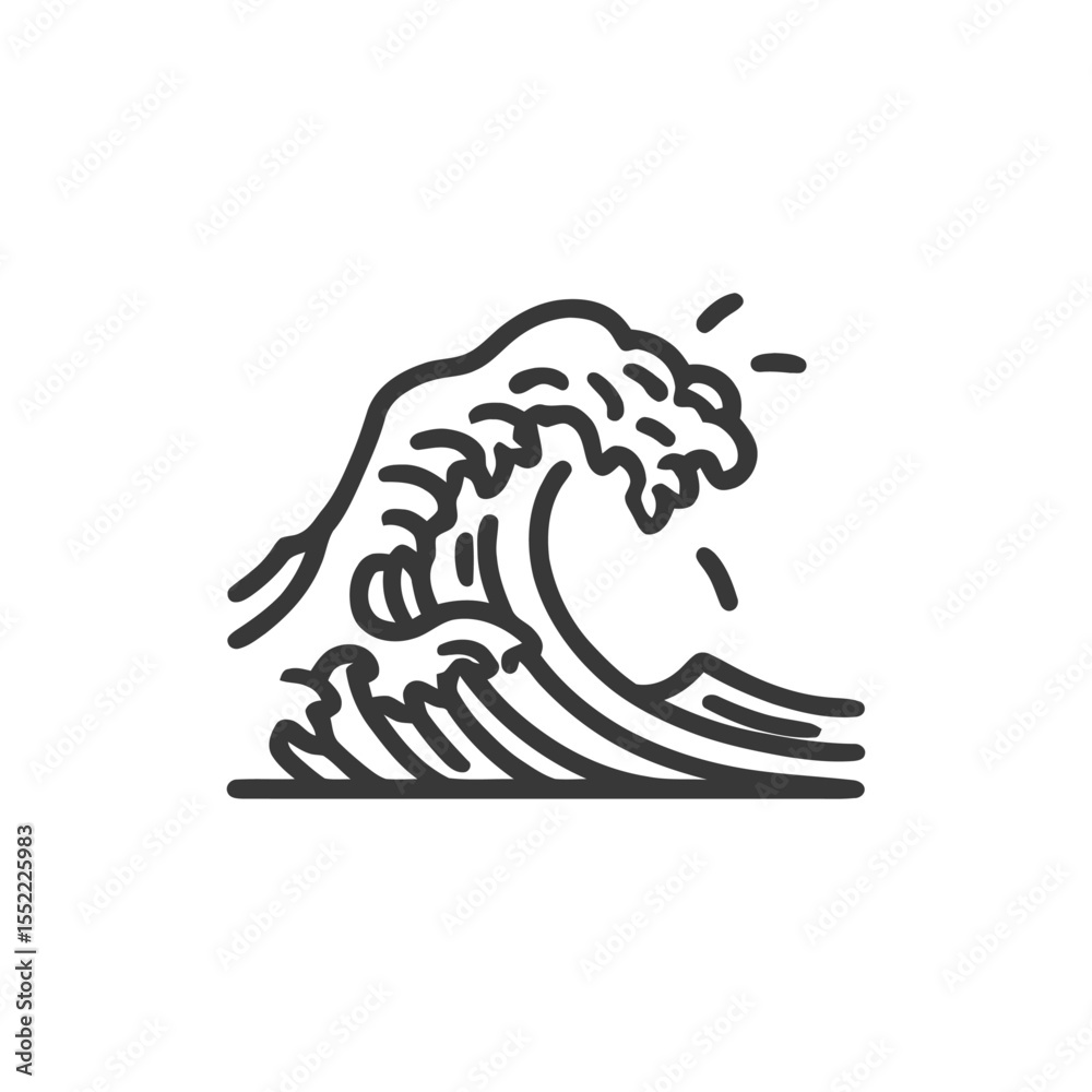 Fototapeta premium Stylized Ocean Wave Icon with Bold Lines and Dynamic Splash Elements