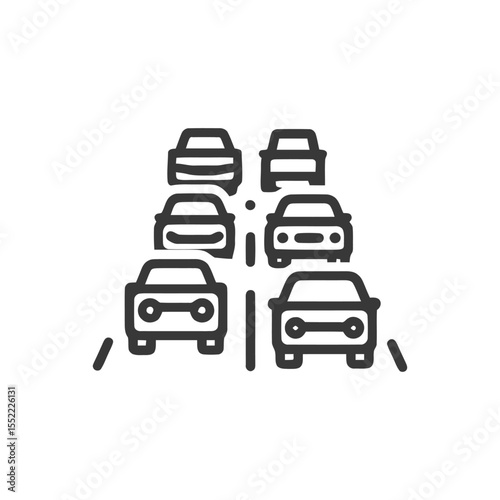 Traffic Jam Icon: Gridlock of Cars in Minimalist Line Art Style