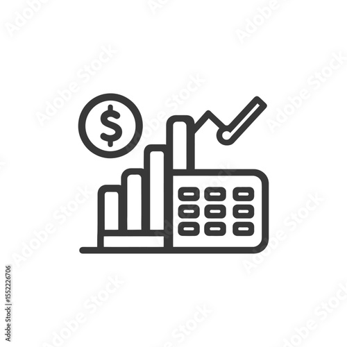 Financial Growth Icon: Rising Bar Graph with Dollar Sign and Upward Trend