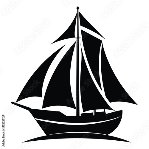 Silhouette of a Classic Sailing Ship with Full Sails Against a Clean Background