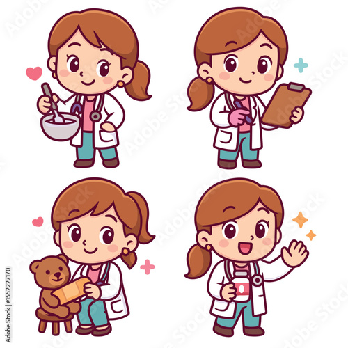 Cute doctor girl cartoon vector icon illustration medical profession icon isolated flat vector