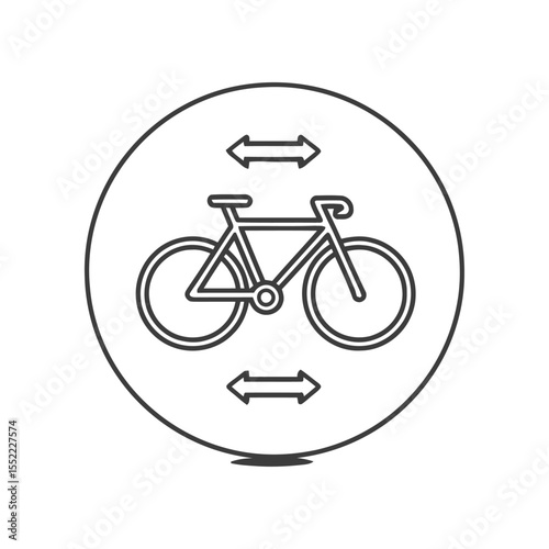 Bicycle Lane Sign: Circular Icon with Bike and Arrows, Black and White Design