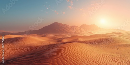 Background of Desert Dunes and Mountains at Sunset — Natural Landscape Texture with Sand Waves and Golden Light