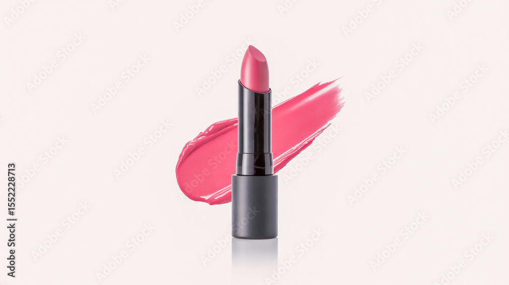 Obraz premium A product photography shot of a black lipstick tube with a pink swatch against a plain white background