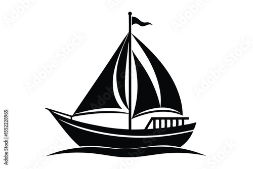 Silhouette Image of a Sailboat with Two Sails Navigating on Water Surface