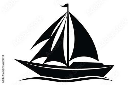 Black Silhouette of a Sailboat with a Mast and Flag on Water