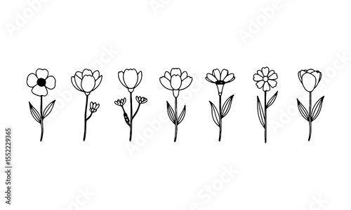 Miniature Flower Grid. A tiny floral layout in a clean square formation with fine outlines, ideal for print patterns and visual harmony.