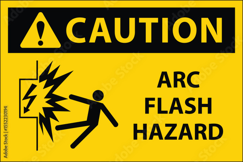 Caution Arc Flash Hazard  sign, logo, badge, icon, sticker, label, emblem, stamp, symbol, black, line, flat vector, isolated illustration.