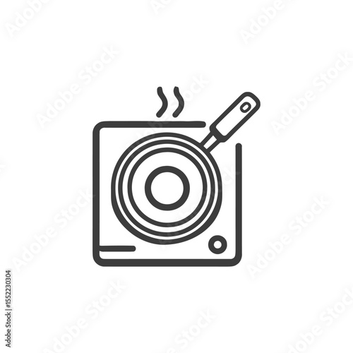 Minimalist Line Art: Hot Pan on Induction Cooktop with Steam