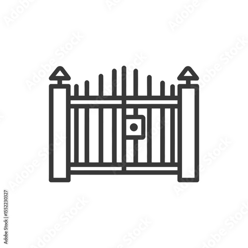 Minimalist Gate Icon: Geometric Design with Triangle Finials and Central Lock