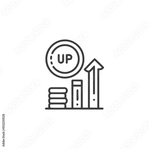 Ascending Growth: Linear Icon of Financial Progress with Upward Arrow and Coins
